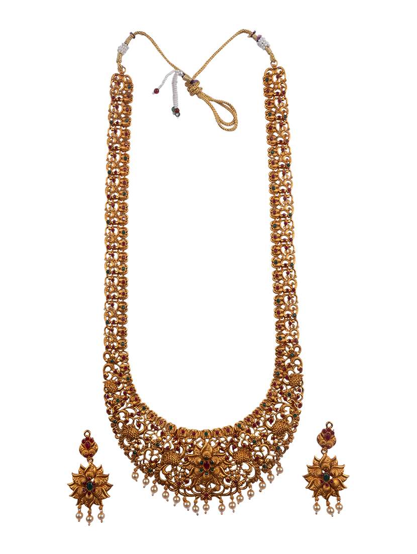 traditional gold plated floral bridal jewellery set - 22181311 -  Standard Image - 2