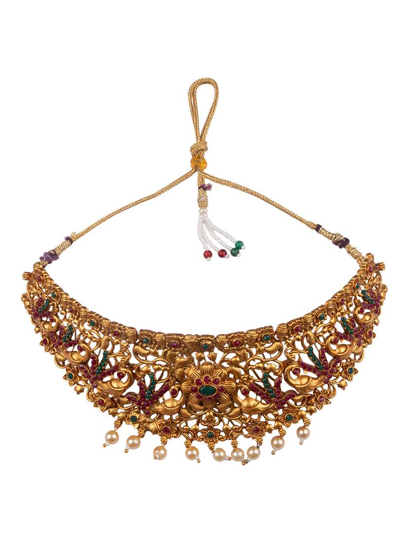 traditional gold plated floral bridal jewellery set - 22181312 -  Standard Image - 2