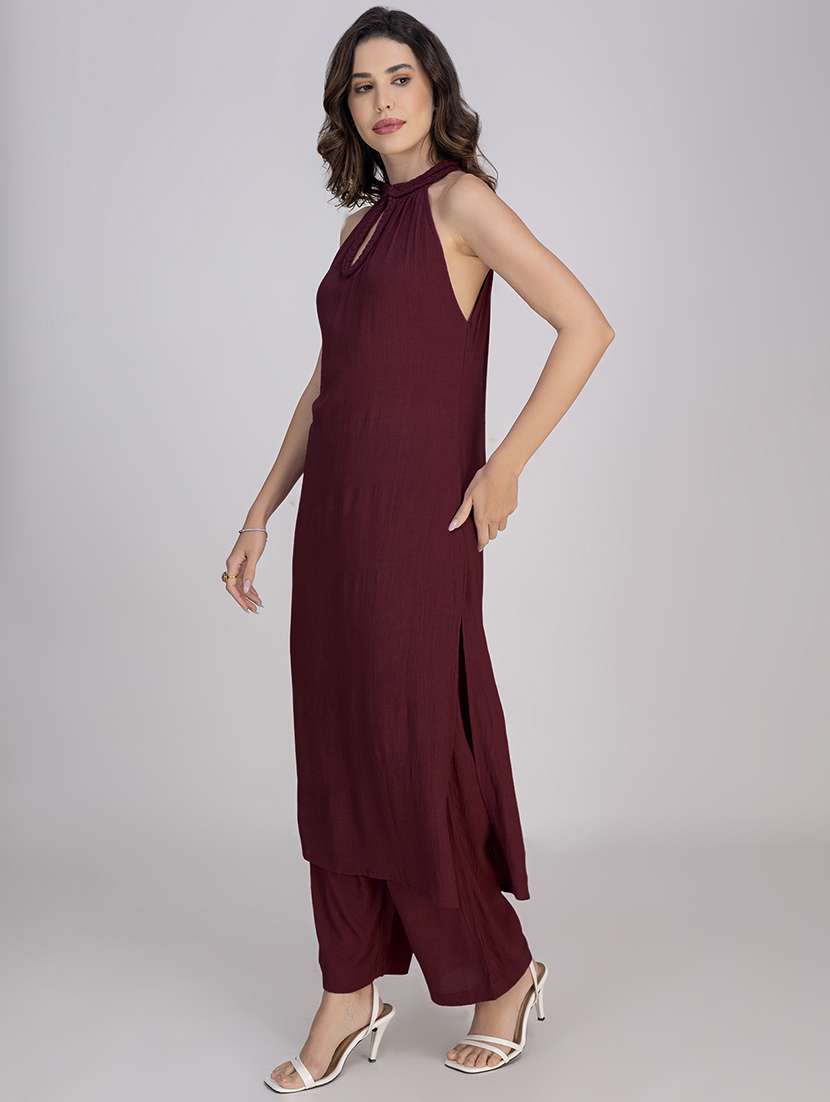 women solid halter neck n a-line kurta - 22181379 -  Standard Image - 2