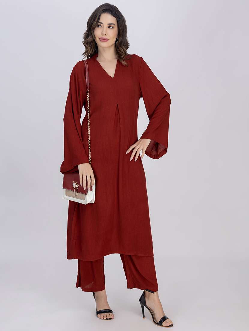 women solid bell sleeve a-line kurta
