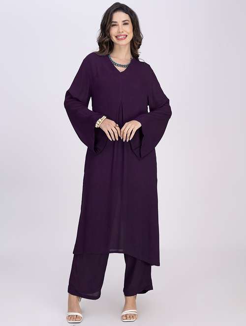 women solid bell sleeve a-line kurta - 22181382 -  Standard Image - 0