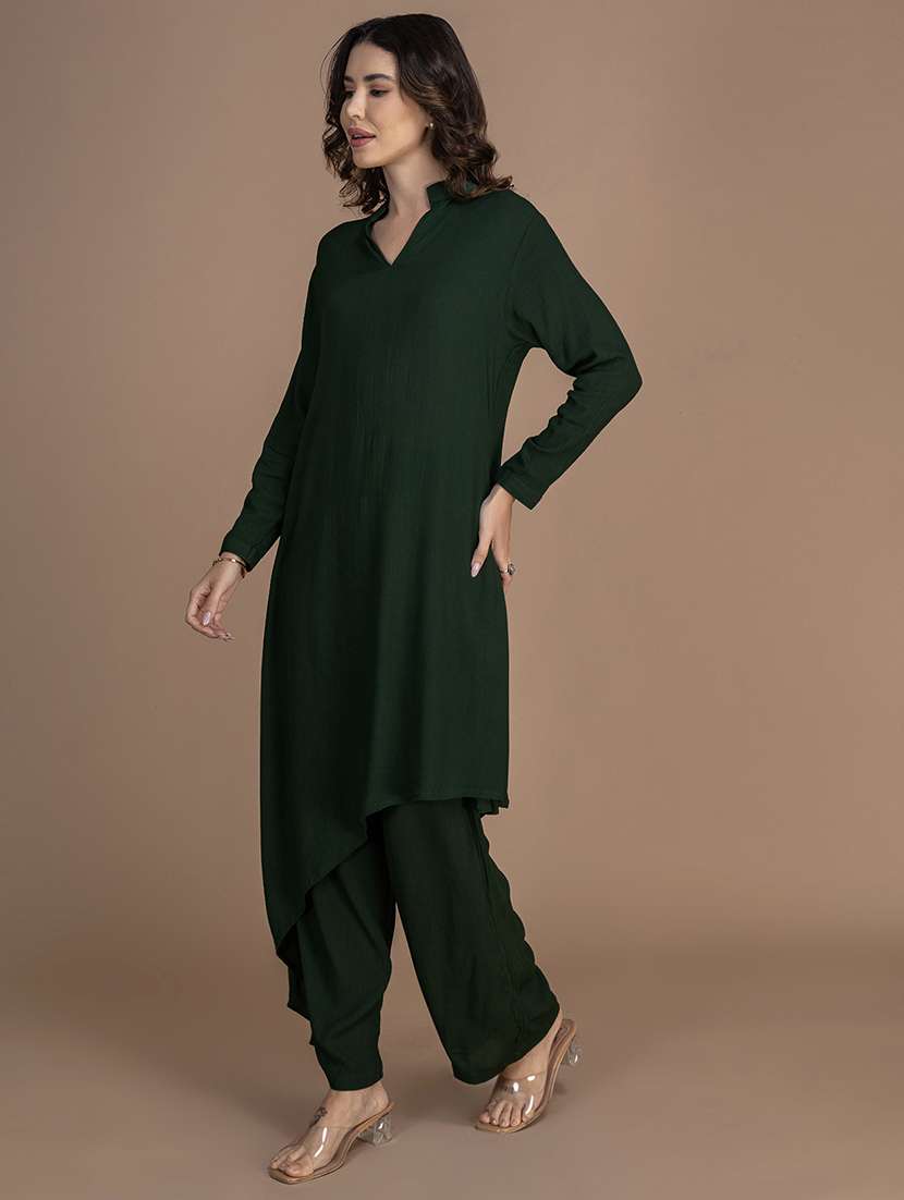 women solid long sleeve asymmetric kurta - 22181384 -  Standard Image - 2
