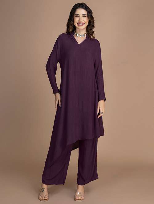 women solid long sleeve asymmetric kurta - 22181385 -  Standard Image - 0