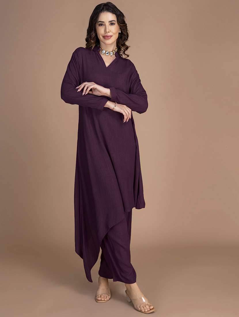 women solid long sleeve asymmetric kurta - 22181385 -  Standard Image - 2