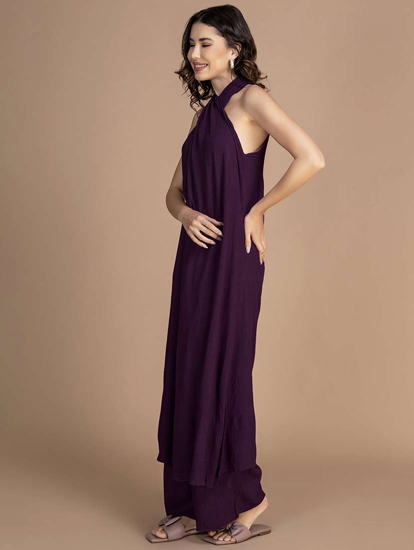 women solid halter neck n flared kurta - 22181388 -  Standard Image - 2