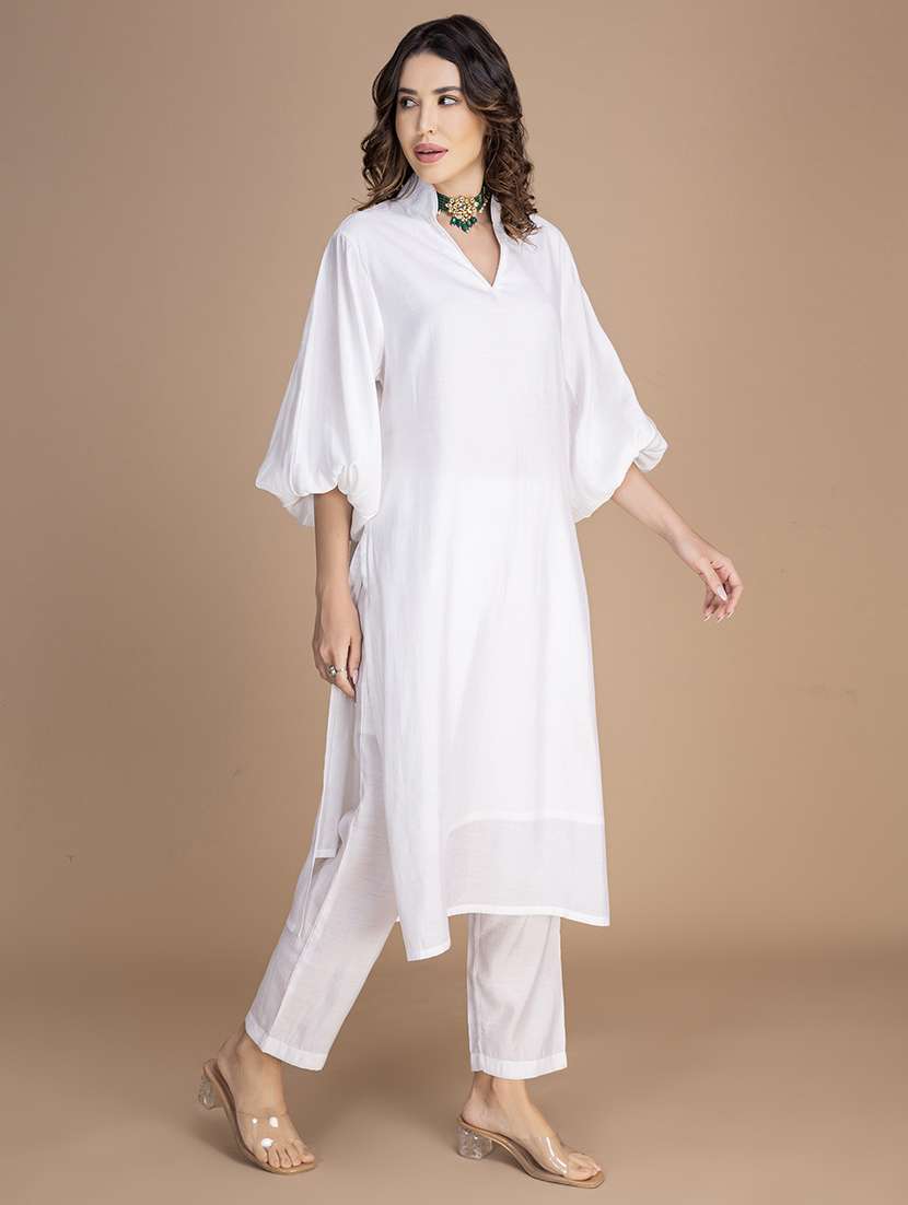 women solid bishop sleeve straight kurta - 22181389 -  Standard Image - 2