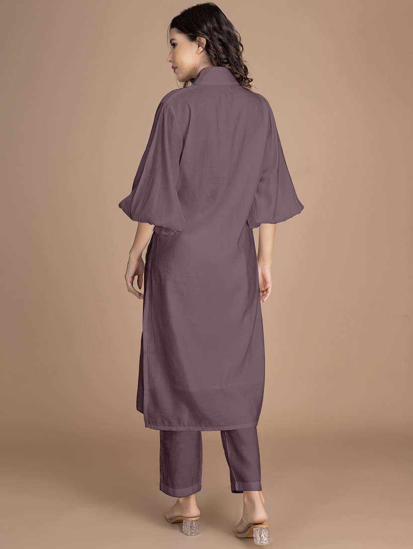 women solid bishop sleeve straight kurta - 22181390 -  Standard Image - 2