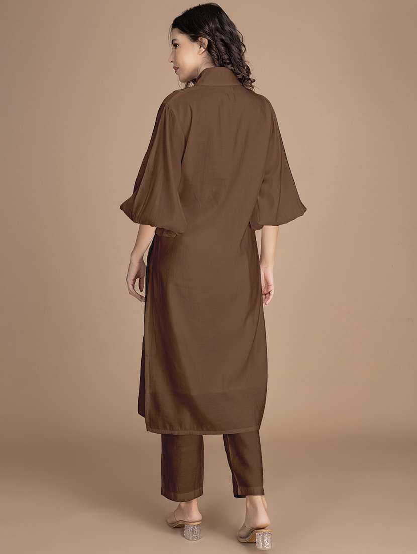 women solid bishop sleeve straight kurta - 22181391 -  Standard Image - 2