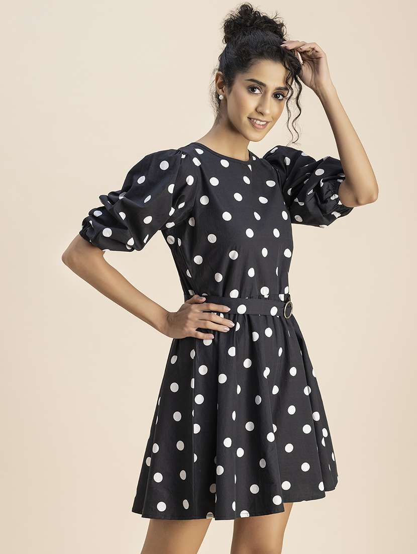 women polka doted puff sleeve a-line dress - 22181426 -  Standard Image - 2