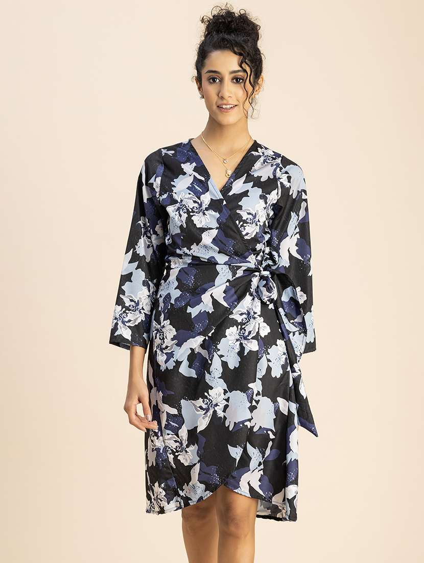 women printed long sleeve wrap dress - 22181427 -  Standard Image - 2