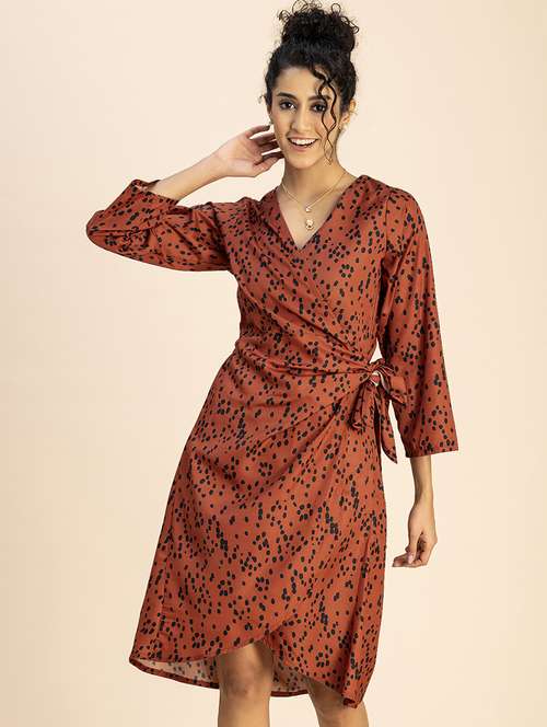 women printed long sleeve wrap dress - 22181428 -  Standard Image - 0