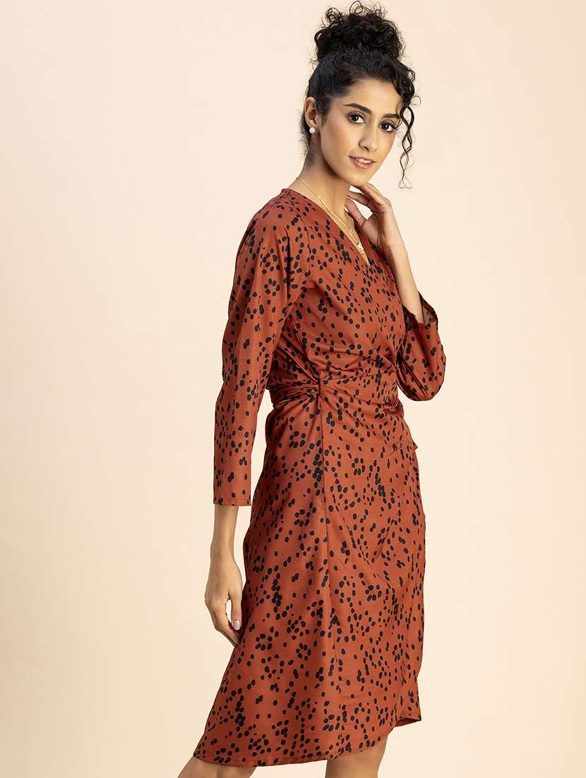 women printed long sleeve wrap dress - 22181428 -  Standard Image - 2