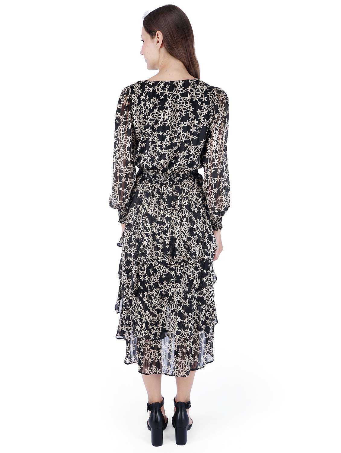 women printed puff sleeve ruffle dress - 22181431 -  Standard Image - 2