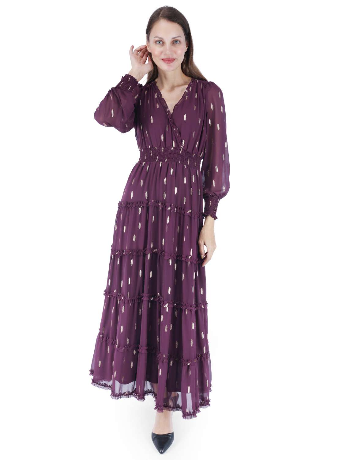 women self designed puff sleeve tiered dress