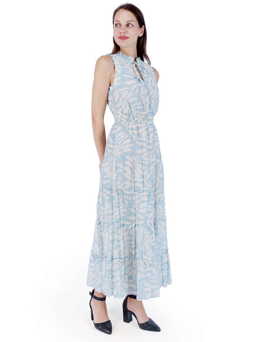 women printed tie-up neck sleeveless tiered dress - 22181434 -  Standard Image - 2