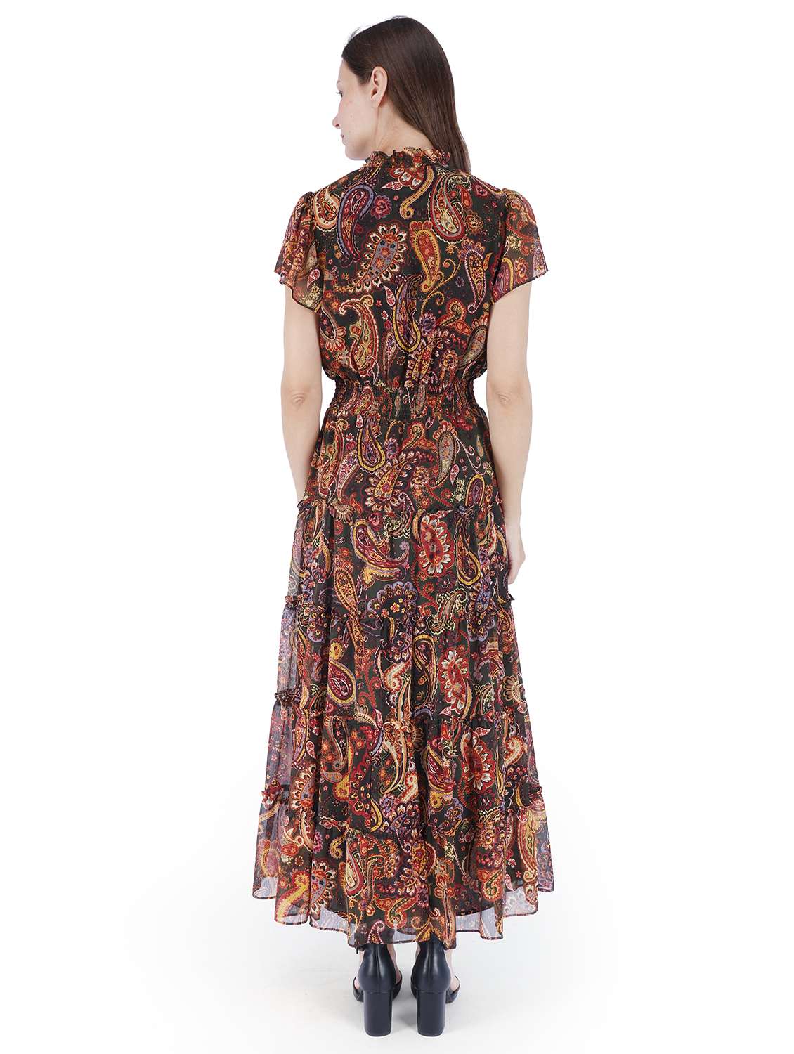 women printed mandarin neck fit & flared dress - 22181437 -  Standard Image - 2