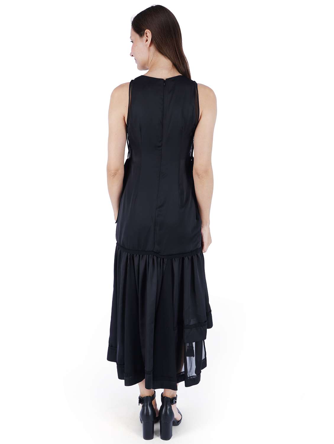 women black solid sleeveless asymmteric dress - 22181451 -  Standard Image - 2