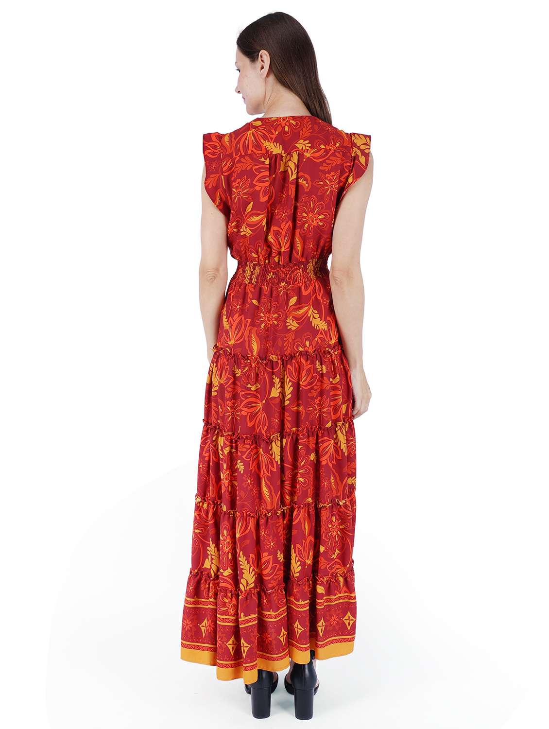 women printed sleeeveless tiered dress - 22181455 -  Standard Image - 2