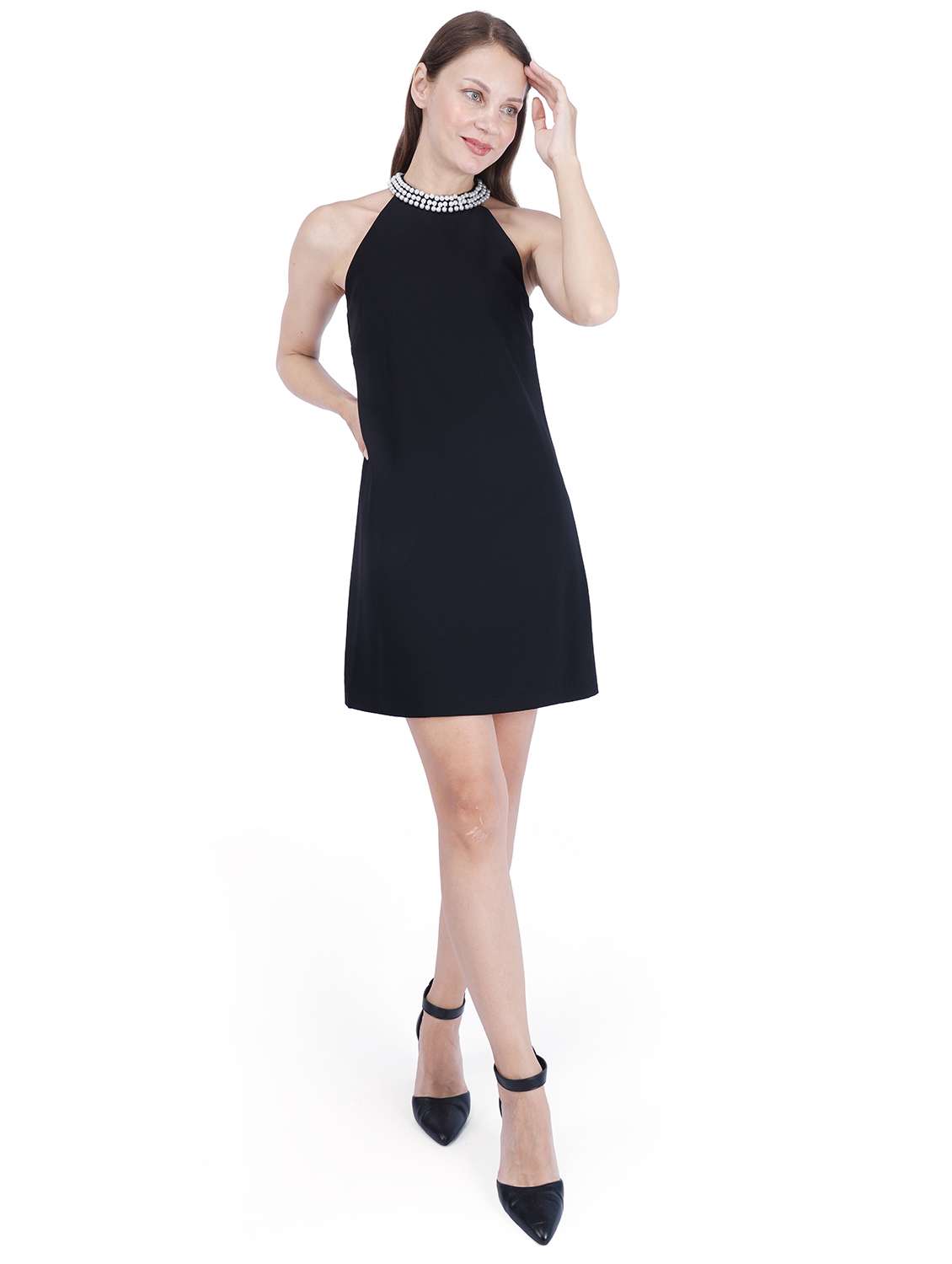 women black embellished sleeveless a-line dress