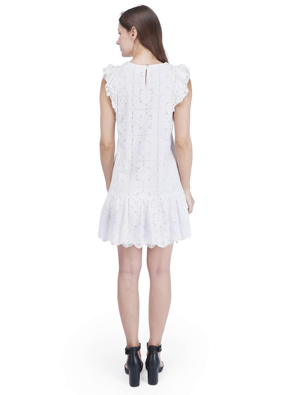 women white solid cap sleeve schiffli tiered dress - 22181458 -  Standard Image - 2