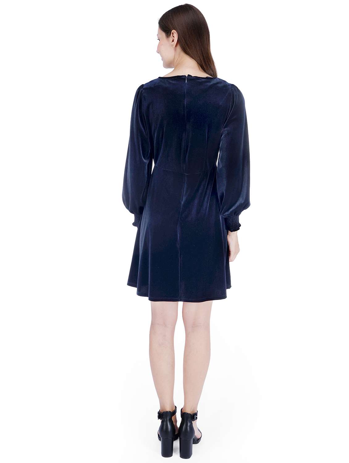 women solid puff sleeve fit & flare dress - 22181460 -  Standard Image - 2