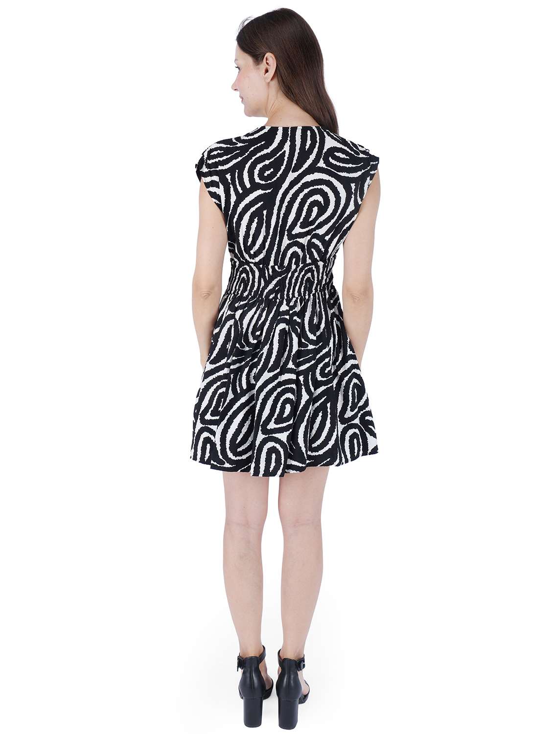 women printed cap sleeve fit & flare dress - 22181461 -  Standard Image - 2