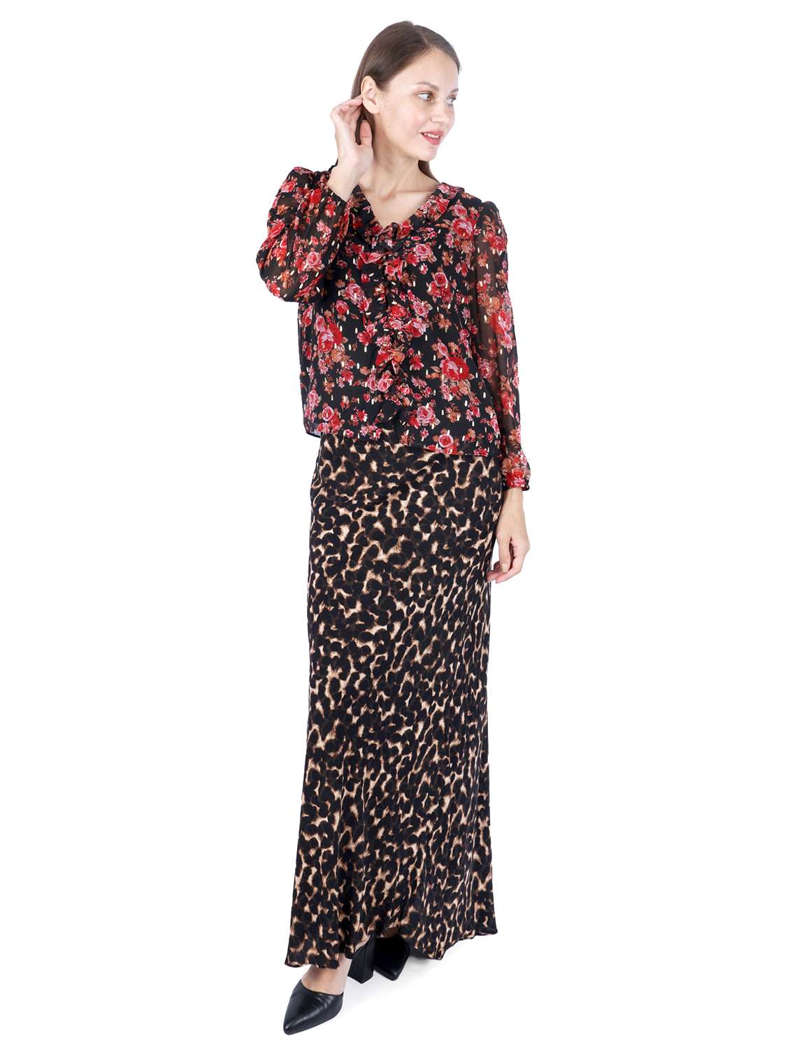 women floral print puff sleeve regular top