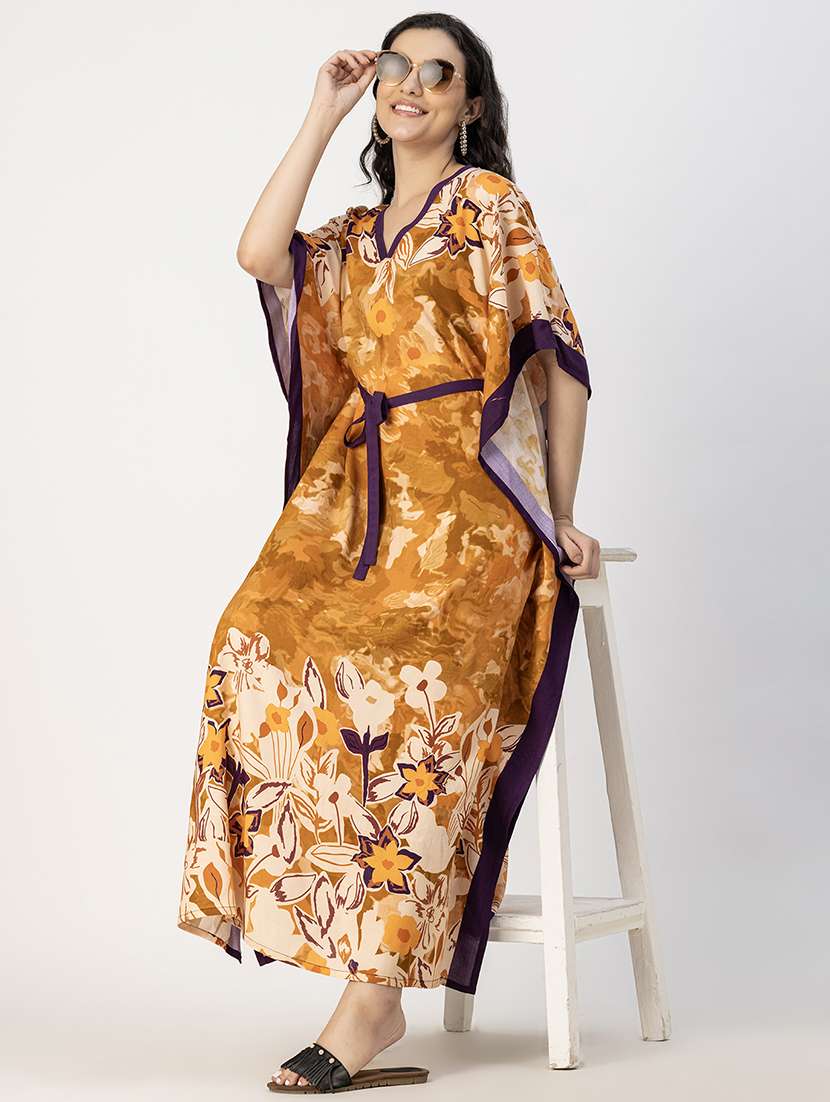women printed kimono sleeve nighty