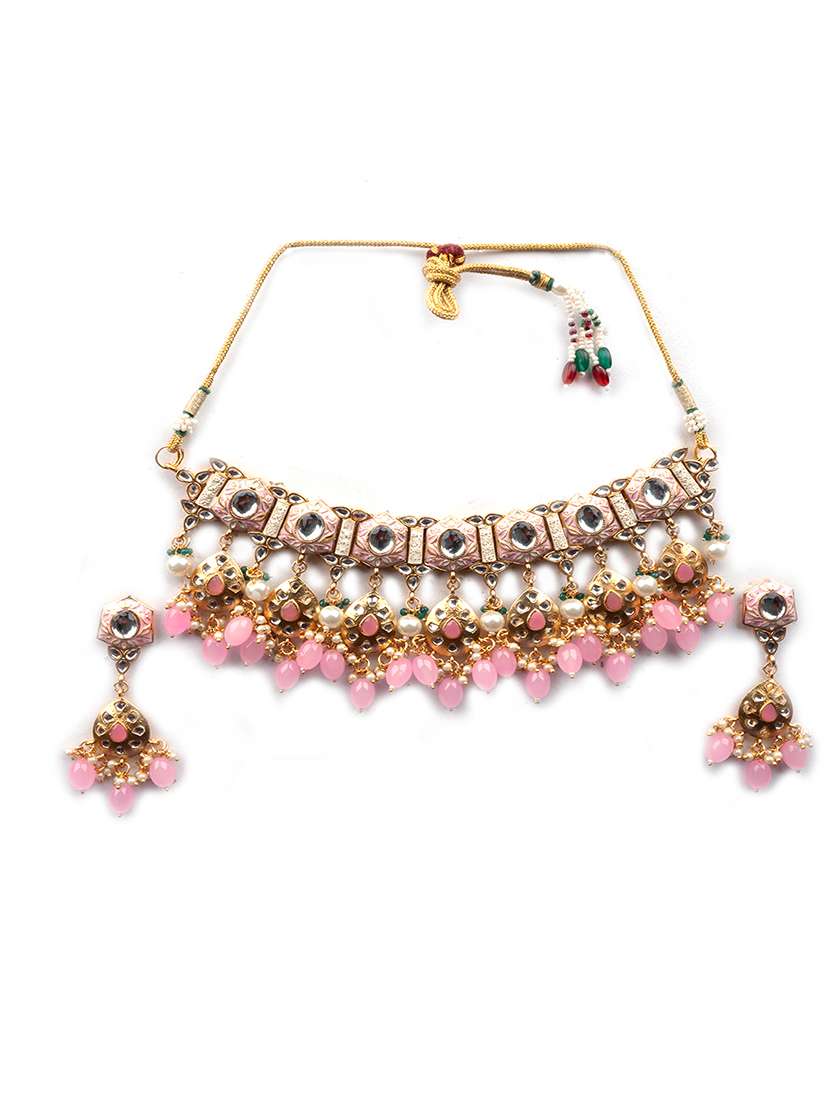 women blush pearls beaded kundan choker set - 22181492 -  Standard Image - 2