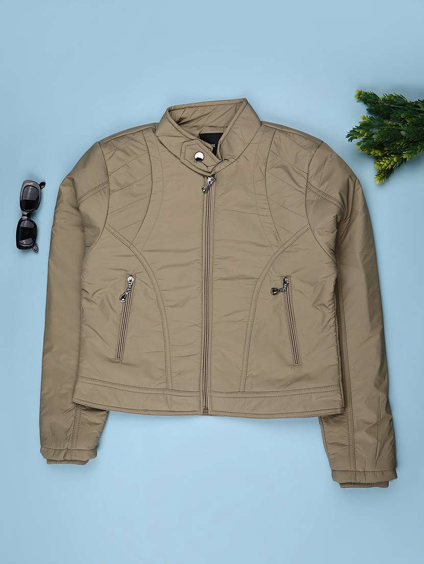 girls solid long sleeve quilted jacket