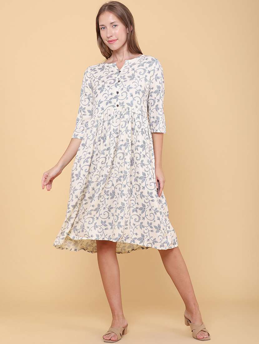 Women Printed Three Quarter Sleeves A-line Dress - 22181825 -  Standard Image - 2