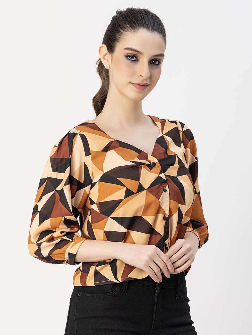 women printed puff sleeve regular top