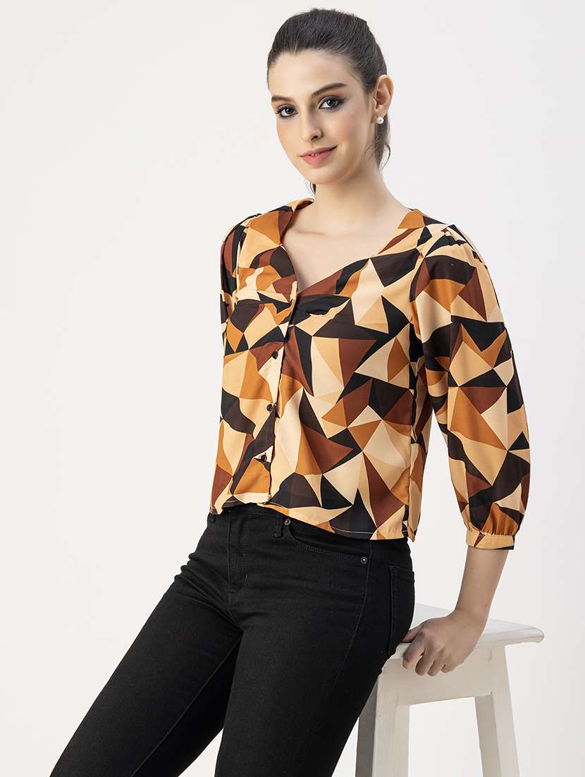 women printed puff sleeve regular top - 22181848 -  Standard Image - 2