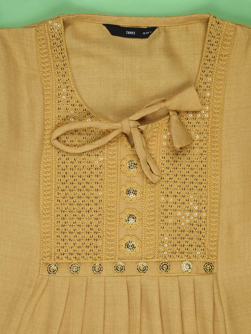 girls solid with work three quarter sleeve top - 22181849 -  Standard Image - 2