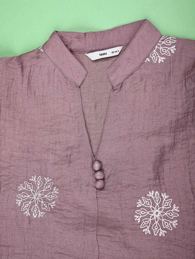 girls solid with work three quarter quarter sleeve top - 22181853 -  Standard Image - 2