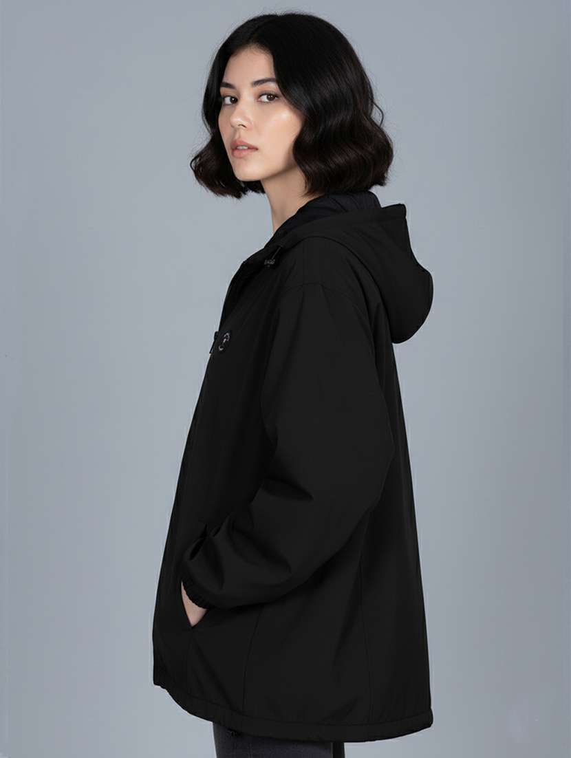 women solid long sleeve hooded windcheater jacket - 22182066 -  Standard Image - 2