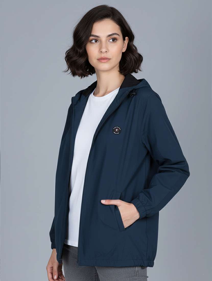 women solid long sleeve hooded windcheater jacket - 22182067 -  Standard Image - 2