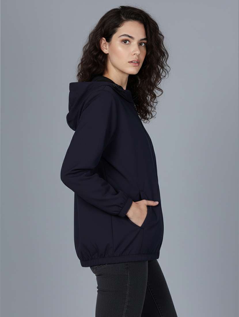 women solid long sleeve hooded windcheater jacket - 22182071 -  Standard Image - 2