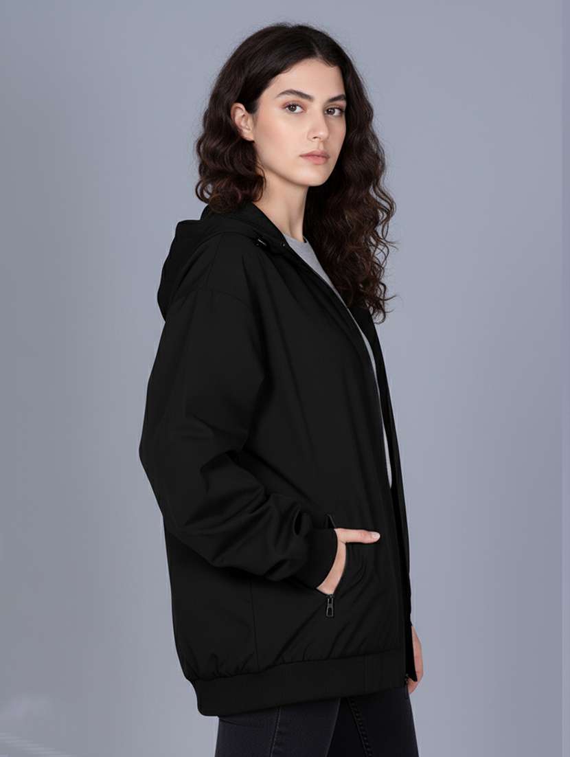 women solid long sleeve hooded windcheater jacket - 22182072 -  Standard Image - 2