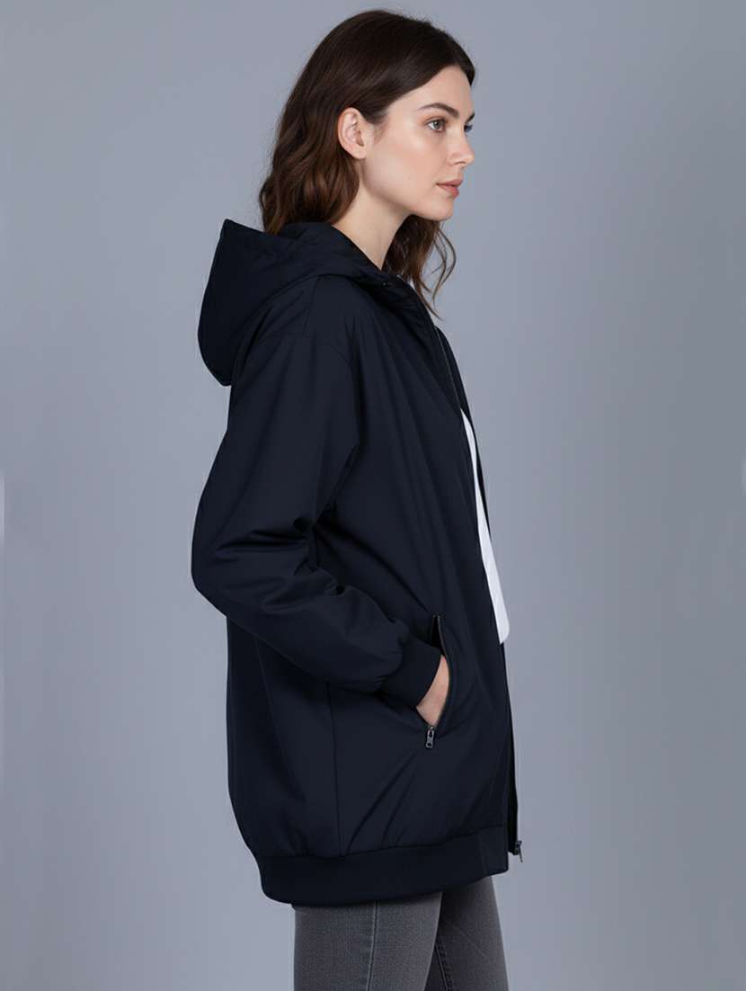 women solid long sleeve hooded windcheater jacket - 22182077 -  Standard Image - 2