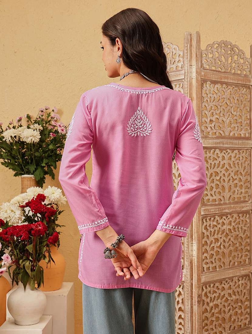 women solid with work three quarter sleeve straight kurti - 22182132 -  Standard Image - 2