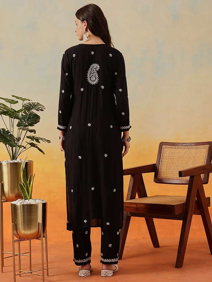 women solid with work long sleeve kurta pant set - 22182145 -  Standard Image - 2