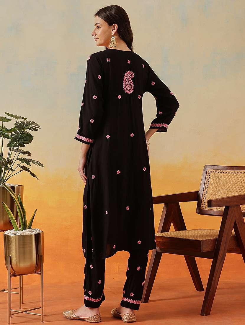 women solid with work long sleeve kurta pant set - 22182146 -  Standard Image - 2