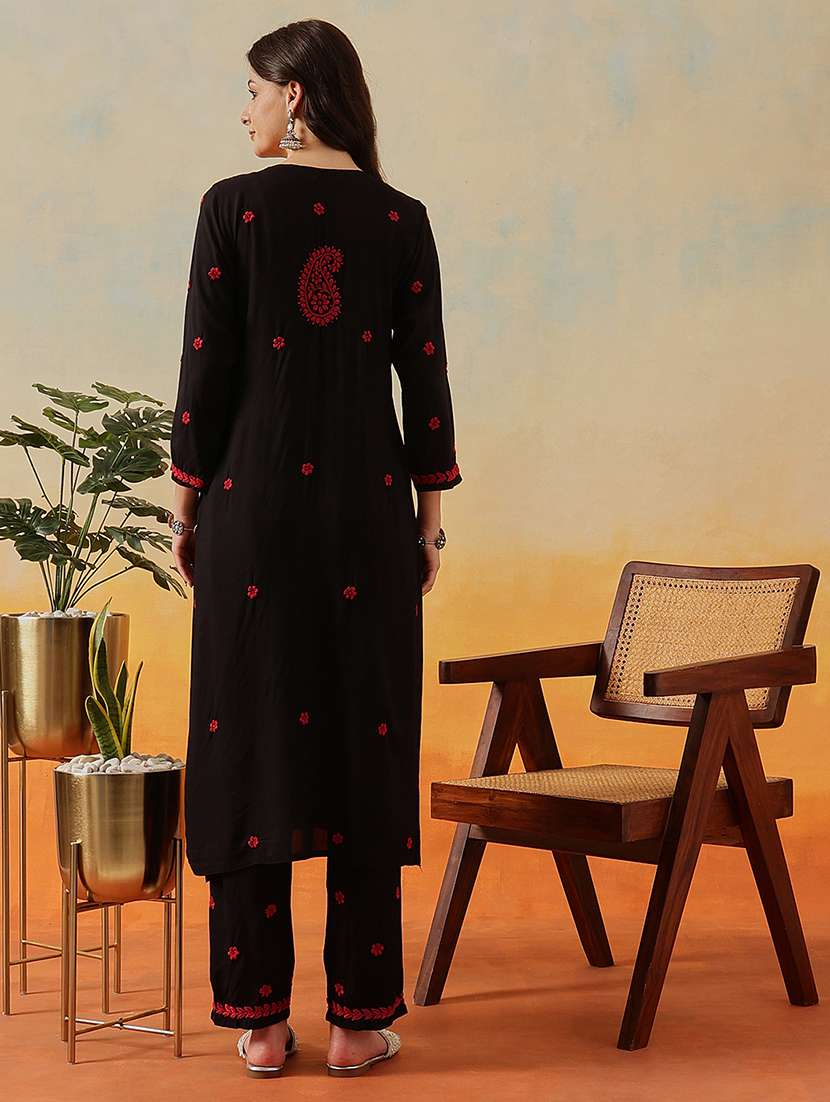 women solid with work long sleeve kurta pant set - 22182148 -  Standard Image - 2