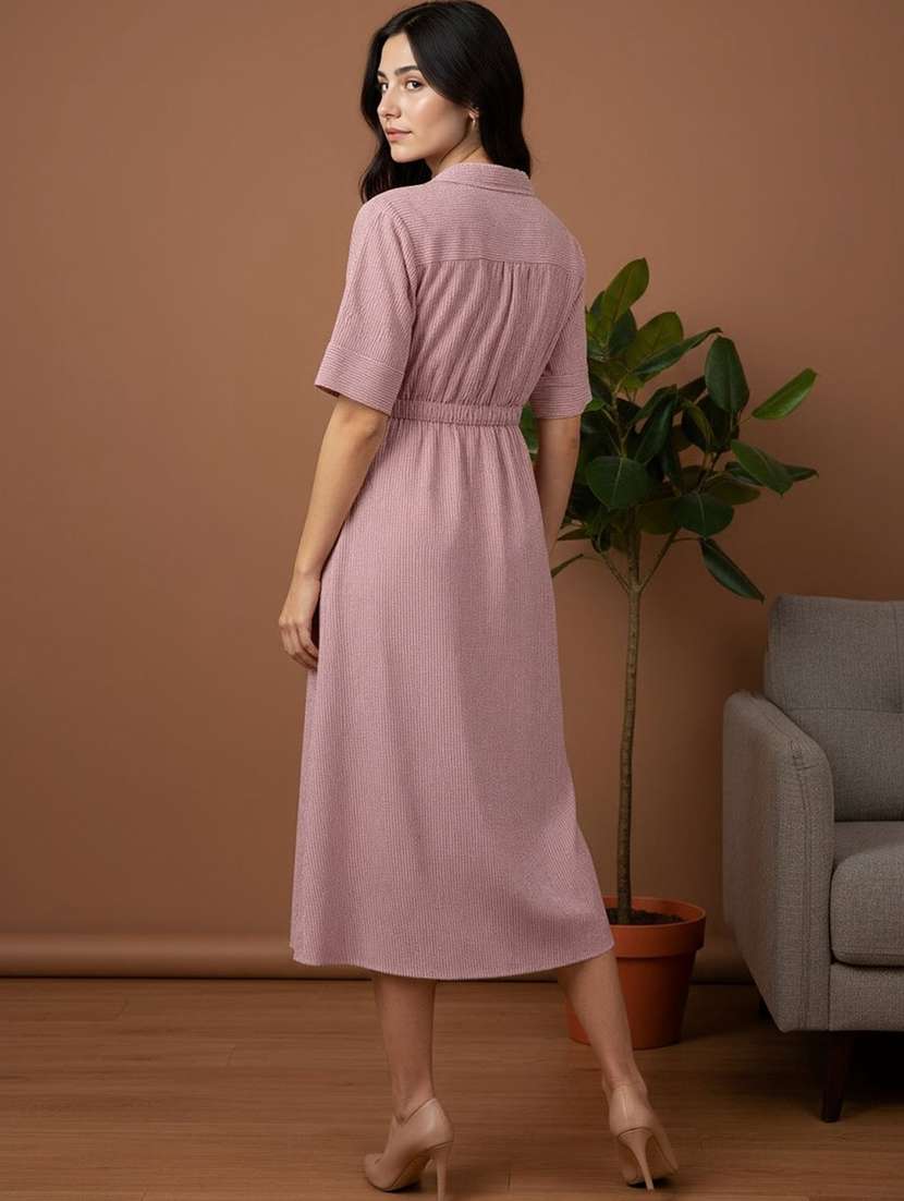 women striped short sleeve collared a-line dress - 22182163 -  Standard Image - 2