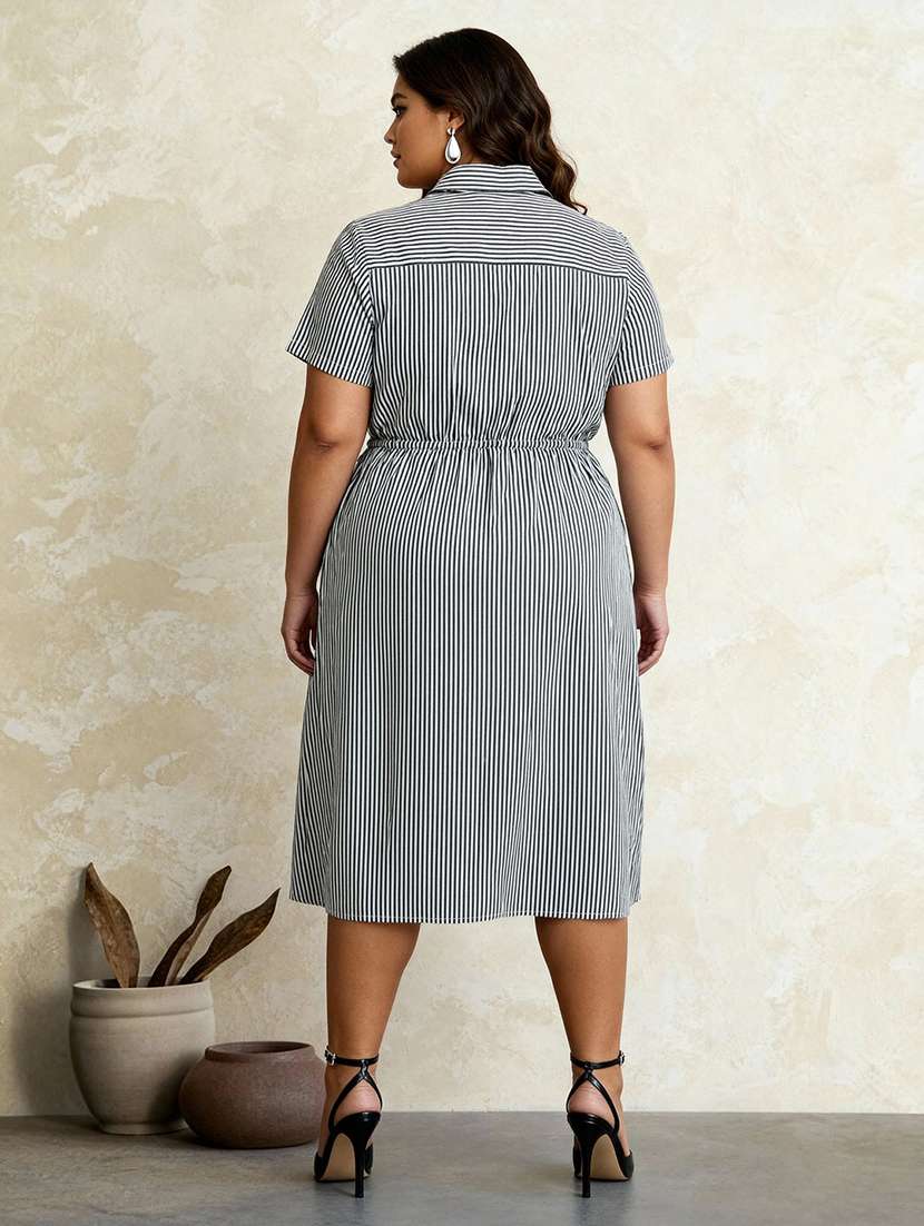 women plus size striped short sleeve shirt dress - 22182165 -  Standard Image - 2