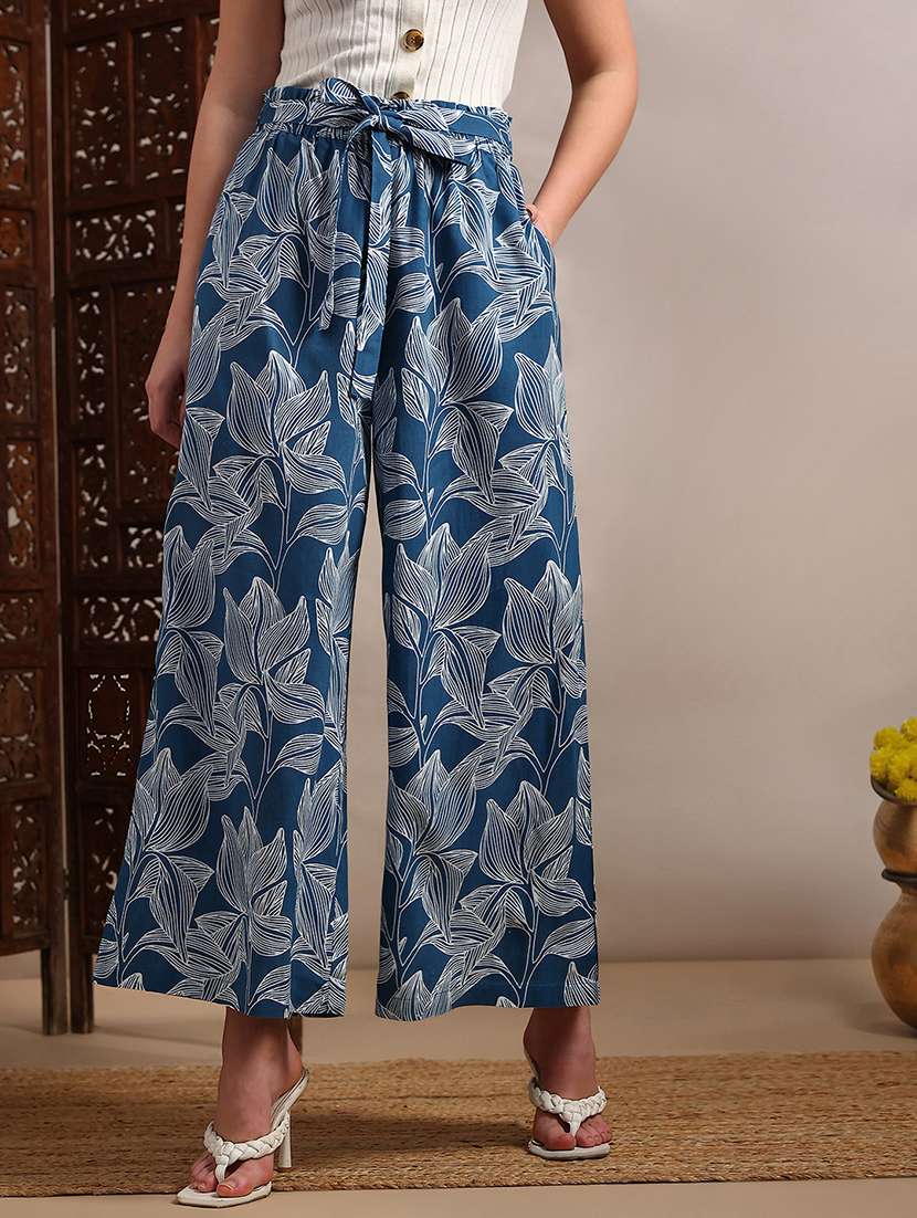 women floral print high rise flared palazzo