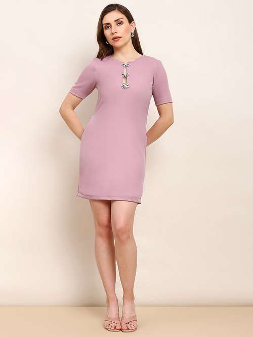 women solid short sleeve sheath dress - 22182198 -  Standard Image - 0