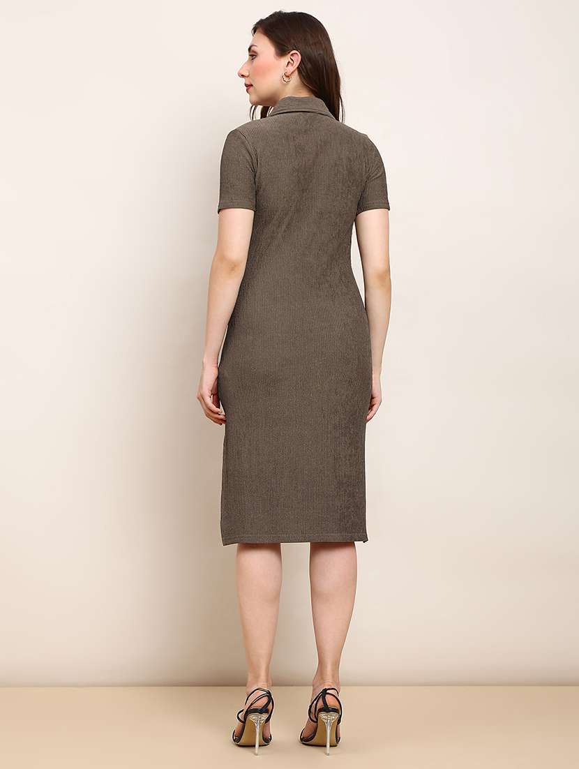 women solid short sleeve collared sheath dress - 22182202 -  Standard Image - 2