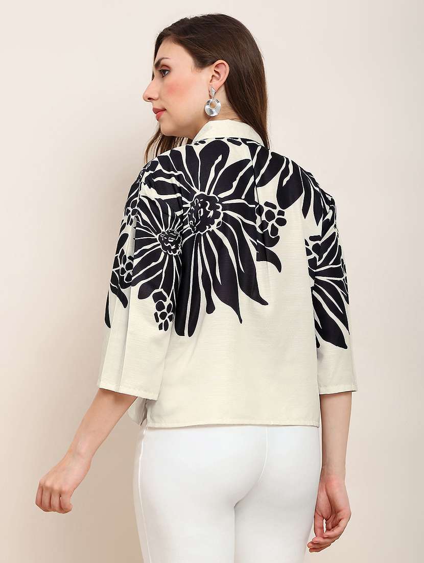 globus women off white collared neck floral shirt style party top - 22182205 -  Standard Image - 2